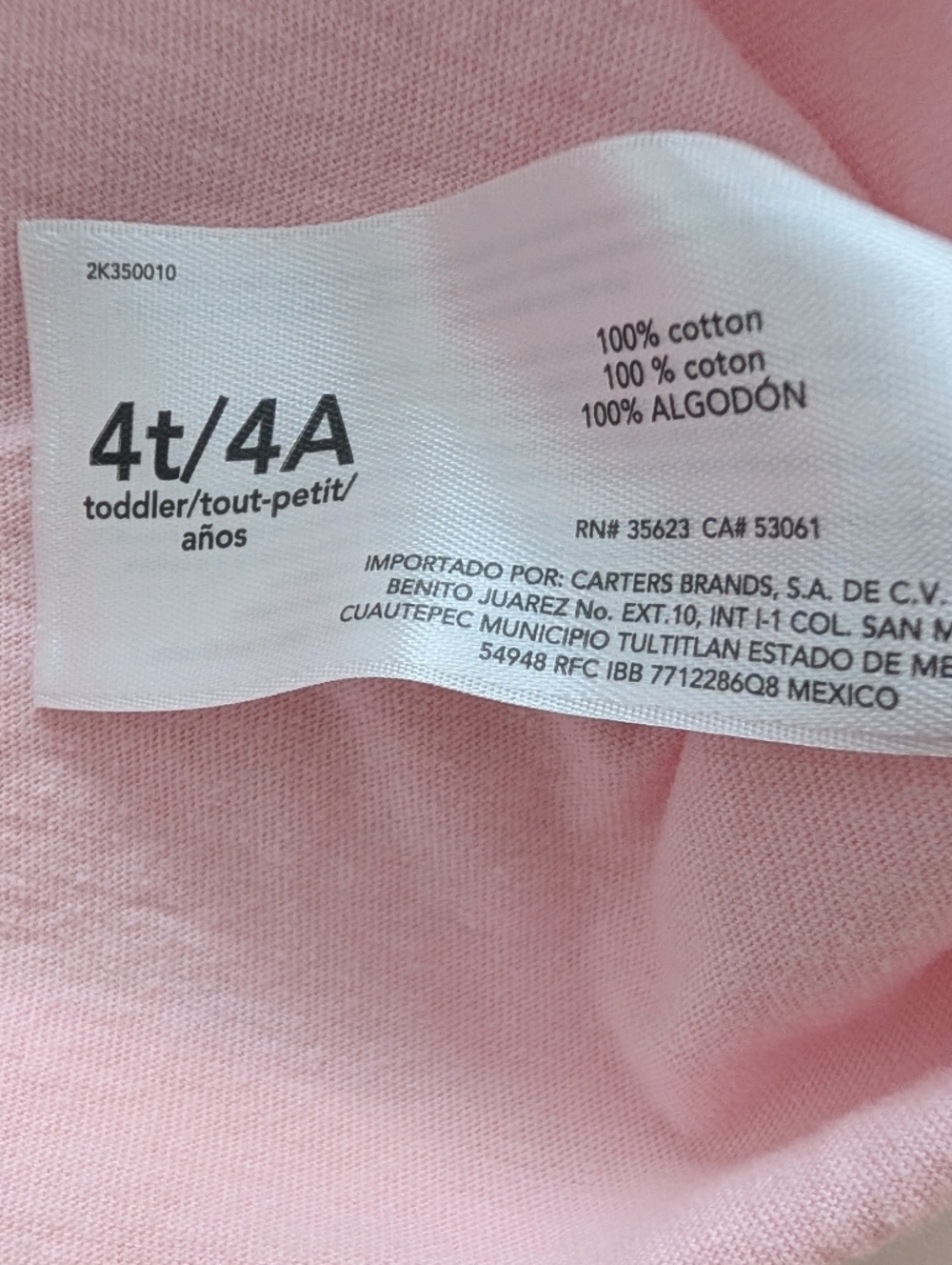 Carter's Girls Light Pink Girls Top with Bunny Graphic Cotton Size 4T - Picture 6 of 6